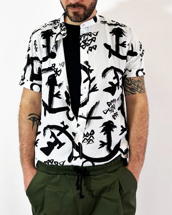 CAMICIA UOMO MEZZA MANICA COLLO COREANA FANTASIA