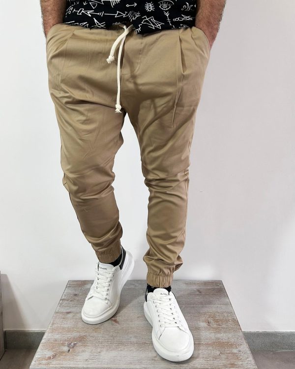 PANTALONE UOMO TINTA UNITA CON ELASTICO IN VITA