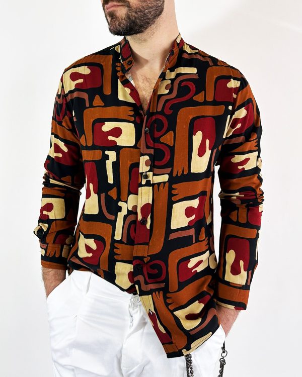 CAMICIA UOMO VISCOSA FANTASIA COLLO COREANO