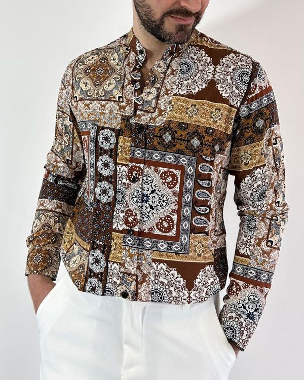CAMICIA UOMO VISCOSA FANTASIA COLLO COREANO