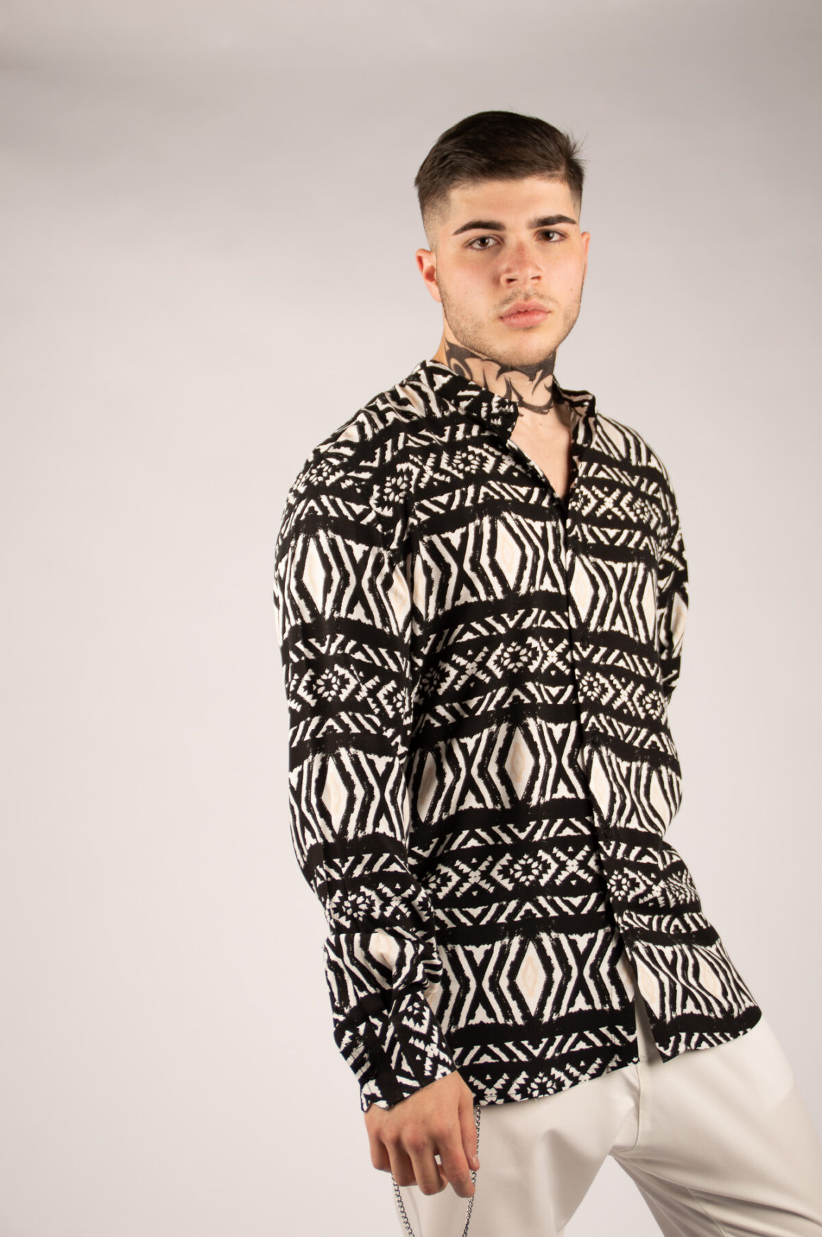 Camicia Uomo Viscosa - NERO/BEIGE