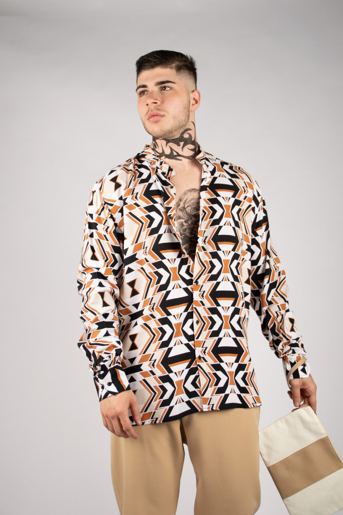 Camicia Uomo Viscosa - BIANCO/CAMMELLO