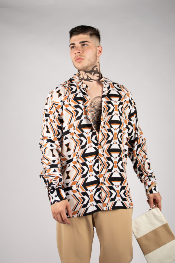 Camicia Uomo Viscosa - BIANCO/CAMMELLO