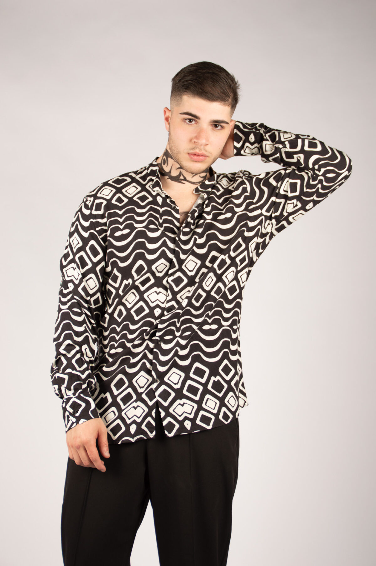Camicia Uomo Viscosa - BIANCO/NERO