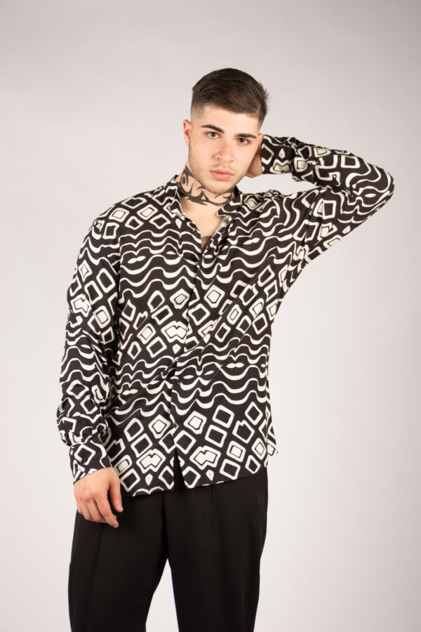 Camicia Uomo Viscosa - BIANCO/NERO